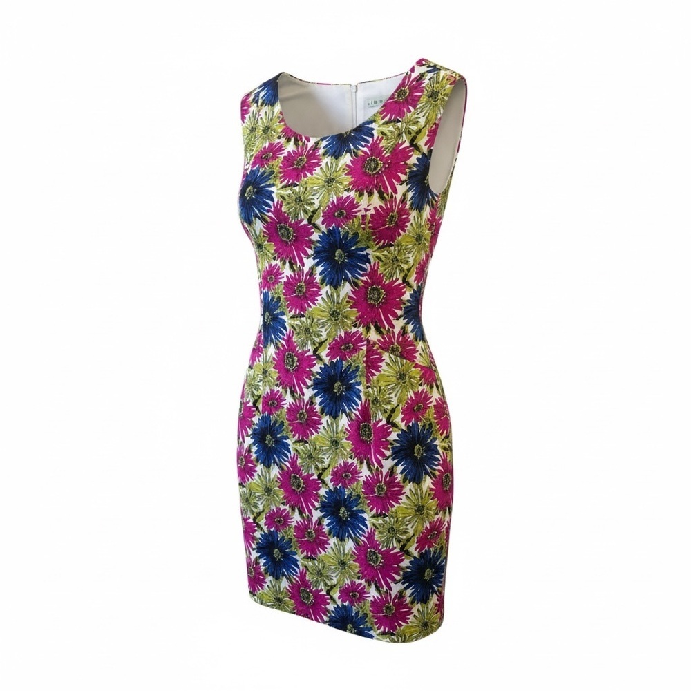 Cleo Petite Spring Summer Dress, Sleeveless, Lined, Bright Floral, Back Zipper